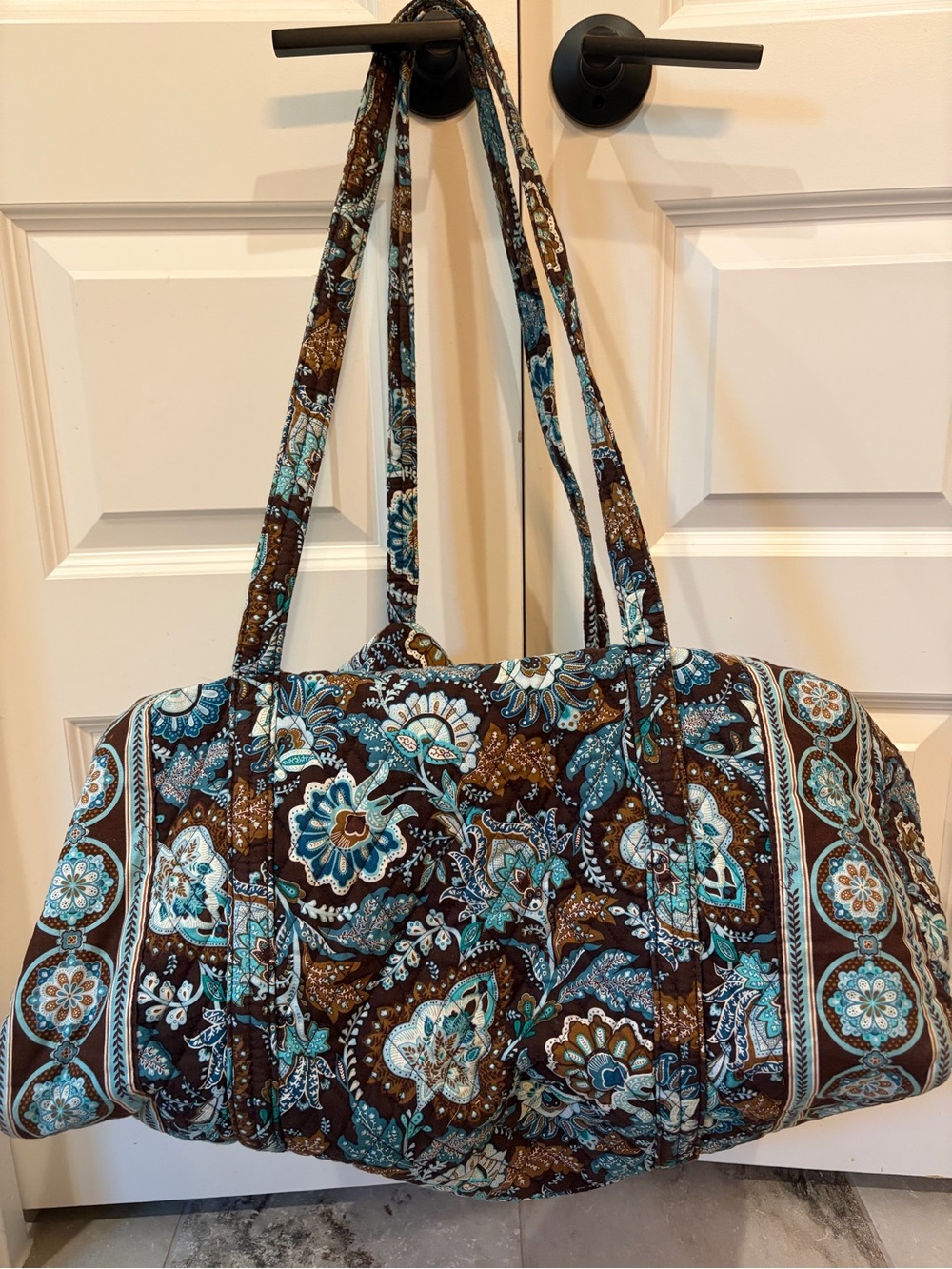 Vera Bradley Brown & Teal Quilted Travel Duffel